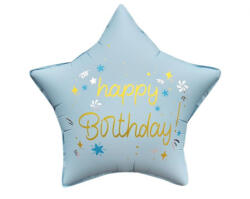 Godan Szülinapi fólia lufi 18" 45cm Happy Birthday, Csillag világoskék (LUFI100003)