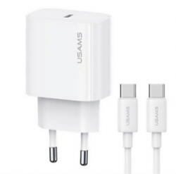USAMS T65 Type-C hálózati töltő 20W és Type-C - Type-C kábel fehér (OYXLTZ01) (OYXLTZ01)