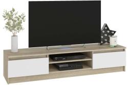AKORD - CLP Rögzített RTV Komód 160 cm Dió Sonoma/Fehér, Laminált Lemezből Matt Felületű, 2 Ajtós Tároló, Összeszerelendő Bútor (OP0LRTVCLP160SONBIA)