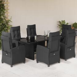 vidaXL 7 részes fekete polyrattan kerti étkezőgarnitúra párnával (3212920)