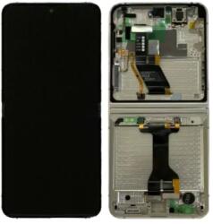 Samsung F731 Galaxy Z Flip 5 5G (2023) Előlap Keret+Nagy LCD Kijelző+Érintőpanel, Krémfehér (GH82-31827B, GH82-31828B) Gyári Service Pack