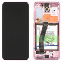 Samsung G980, G981 Galaxy S20 Előlap Keret+LCD Kijelző+Érintőüveg+Akkumulátor, Rózsaszín, Pink (GH82-22127C, GH82-22991C) Gyári, Service Pack