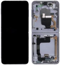 Samsung F721 Galaxy Z Flip 4 5G (2022) Előlap Keret+Nagy LCD Kijelző+Érintőpanel, Ezüst, Fehér (GH82-29440F, 29441F, 30238F, 30239F) Gyári Service Pack