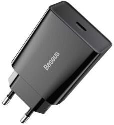 Hálózati töltő adapter, 20W, USB Type-C aljzat, gyorstöltés, PD, Baseus Speed Mini, fekete
