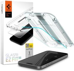 Apple iPhone 15 / 16, Kijelzővédő fólia, ütésálló fólia (az íves részre is! ), Tempered Glass (edzett üveg), Spigen Ez Fit HD, Clear