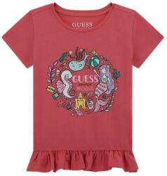 GUESS Коралова тениска за мини момиче с цветни апликации и къдрички Guess