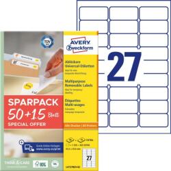 Avery Zweckform Avery univerzális visszaszedhető címke 63, 5 x 29, 6 mm 50+15 lap promo (L4737REV-65)