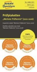 Avery Zweckform Avery időjárásálló öntapadó plakett "Nächster Prüftermin" 2021-2026 Ø 30 mm - narancssárga (6988-2021)
