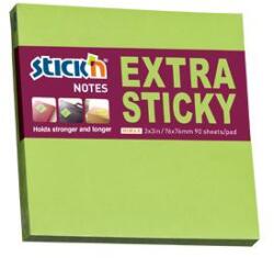 Stick'n Extra Sticky Öntapadó jegyzettömb, 76x76mm, neon zöld, 90 lap (21672)