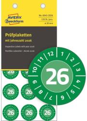 Avery Zweckform Avery eltávolíthatatlan öntapadó plakettek 2026 év-hónapokkal Ø20mm - zöld (6945-2026)