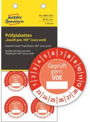 Avery-Zweckform Avery eltávolíthatatlan öntapadó plakett "Geprüft gem. VDE" 2024-2029 év Ø 30 mm - piros (6986-2023)