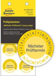 Avery Zweckform Avery eltávolíthatatlan öntapadó plakett "Nächster Prüftermin" 2024-2029 Ø30 mm - sárga (6990-2024)