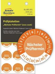 Avery Zweckform Avery időjárásálló öntapadó plakett ""Nächster Prüftermin"" 2021-2026 ? 20 mm - narancssárga (6987-2021)