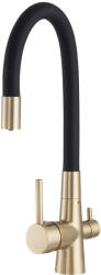 Gamma Flex, háromutas mosogató csaptelep rugalmas karral vízszűrő csatlakozással, fekete matt-arany matt, GMA-BFXF-BGD (GMA-BFXF-BGD)