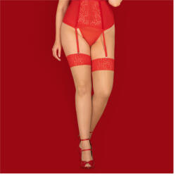Obsessive Blossmina fényes combfix harisnya piros csipkével