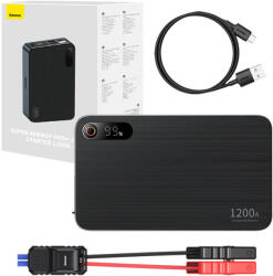 Autó akkumulátor indító önindító 12000mAh 2xUSB 1x USB-C aljzat digitális kijelző Baseus Black Super Energy Pro+ (C00245700111-00)