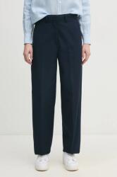 Tommy Hilfiger pamut nadrág sötétkék, magas derekú egyenes, WW0WW45487 - sötétkék 38