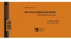 Pátria Nyomtatvány Deviza (valuta) bevételi pénztárbizonylat 50×3 lapos tömb 203×102 mm (C.318-119/V)