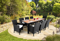 CASARIA Berlin 1+8 kerti rattan garnitúra - fekete/fa (990991)