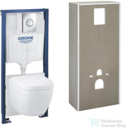 GROHE SOLIDO falra szerelhető WC szett, Euro Ceramic wc és soft close ülőkével, Grohe Sail króm nyomólappal 36534000 (36534000)