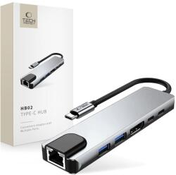 Tech-Protect Hb02 Hub Adapter 6in1 Type-c + Usb2.0 + Usb3.0 + Hdmi 4k 30hz + Rj45 + Pd100w Space Grey
