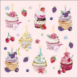 Ambiente Fruity cupcakes pink papírszalvéta 33x33cm, 20db-os