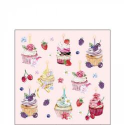 Ambiente Fruity Cupcakes pink papírszalvéta 25x25cm, 20db-os