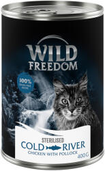 Wild Freedom 6x400g Wild Freedom Adult Sterilised Cold River - csirke & tőkehal nedves macskatáp 5+1 ingyen