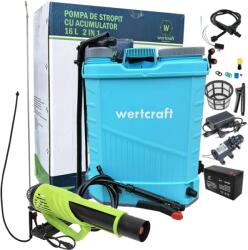 Wertcraft Pompa de stropit cu acumulator manuala, 2 in 1 Wertcraft 16 L, 12 V, 2.3 MPA + Atomizor + Lance extensibila 2.8 m (WRT-022||GF-1522||GF-0643) Pulverizator