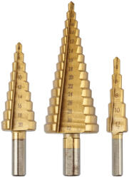 GRAPHITE Lépcsős fúró készlet, 3db-os, HSS-titán, 4-12mm, 4-20mm, 4-32mm (54T300) - olaj