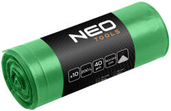 NEO TOOLS Szemeteszsák 120l, 70x110cm, zöld, erősített húzószalagos, vastagság: 40mic, 10db (15-991) - olaj