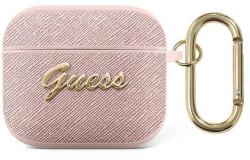 Guess Carcasa Guess GUA3SASMP Saffiano Script Metal compatibila cu Apple AirPods 3 Roz (3666339009830)