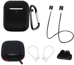 Set carcasa si accesorii Silicone compatibil cu Apple AirPods 1/2 Black (9145576276884)