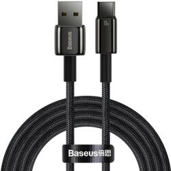 USB töltő- és adatkábel, USB Type-C, 200 cm, 100W, gyorstöltés, QC, Baseus Tungsten Gold, CAWJ000101, fekete
