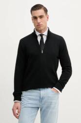 HUGO BOSS pamut pulóver könnyű, fekete, félgarbó nyakú - fekete L