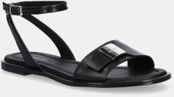 Calvin Klein bőr szandál FLAT SANDAL W/CK HW - LTH fekete, női, HW0HW02367 - fekete Női 36
