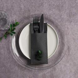 Mapelor Textilhatású evőeszköztartós szalvéta 40x32 cm 1/8 hajtású 40 lap/csomag - fekete
