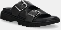 Tommy Jeans bőr papucs DOUBLE STRAP SANDAL fekete, női, platformos, EN0EN02753 - fekete Női 36