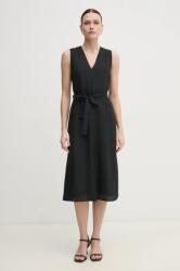 Calvin Klein ruha vászonkeverékből fekete, midi, harang alakú, K20K208424 - fekete 34