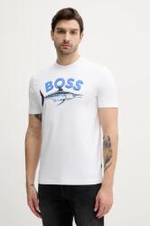 BOSS Orange pamut póló bézs, férfi, nyomott mintás, 50539196 - fehér XL