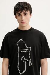 HUGO pamut póló fekete, férfi, nyomott mintás, 50531757 - fekete XXL