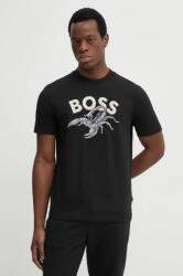 BOSS Orange pamut póló fekete, férfi, nyomott mintás, 50539196 - fekete XL