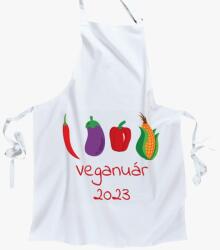 Los Polos Veganuár 2023 (zöldségekkel) piros feliratos kötény