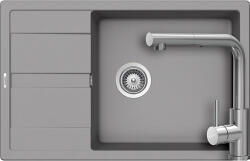 SCHOCK Schock Ronda D-100XL konyhai mosogatótálca 780 x 500 mm Cristalite Croma, szürke és Schock Kantus konyhai csaptelep kihúzható fejjel, rozsdamentes acél (ROD10XLCRKNEEDM)