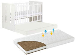 Klups Patut lemn Paula alb cu sertar Klups, include saltea cocos lux grosime 9 cm (9542)
