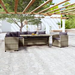 vidaXL 3 részes szürke polyrattan kerti ülőgarnitúra párnákkal (3098168)