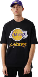 NEW ERA Férfi rövid ujjú póló, New Era NBA Los Angeles Lakers Script Mesh Tee, fekete S fekete|sárga
