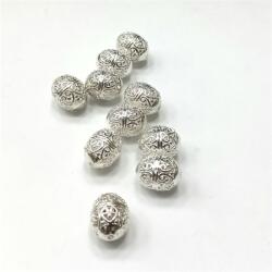  Gyöngy ovális rusztikus fém díszítéssel 10x12mm 10db/csomag ezüst