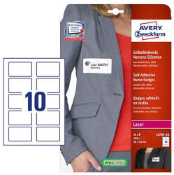 Avery Zweckform Etikett címke, speciális, visszaszedhető, textil, 80 x 50 mm, 20 ív, fehér, L4785-20 Avery (L4785-20)