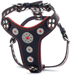 Bestia am Bijou, Piele Naturala, S: 40-73 cm, Negru Rosu, pentru Pug, Bulldog, Jack Russel, etc